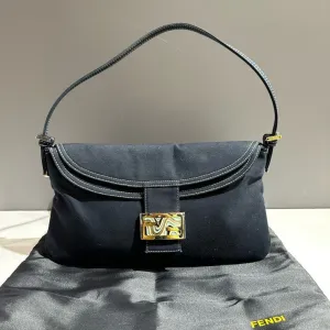 🔥 Price Drop  Fendi Hobo Bag Black Suede Vintage Designer Handbag