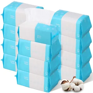 12 Pack 1200 Counts Disposable Towelettes for Face, Face Towel Bulk Cotton Face Tissues Soft Facial Tissue Dry Wet Use for Sensitive Skin Care, Makeup Removing, Surface Cleaning, 5.9 x 7.8 Inch
