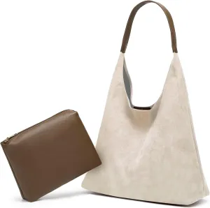 2 pcs Leather Tote Bag for Women Slouchy Hobo Bags Vegan Leather Hobo Purse Shoulder Handbag Large Crossbody Bags
