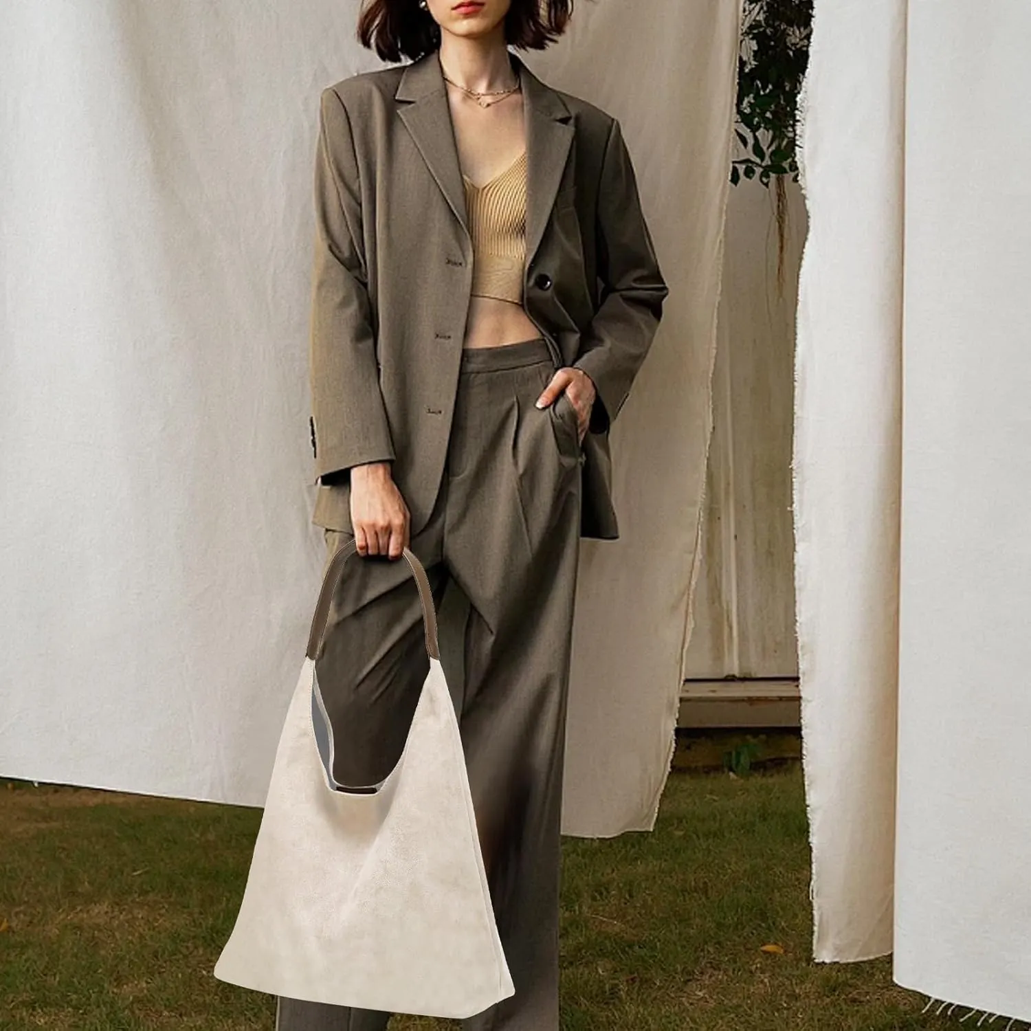 2 pcs Leather Tote Bag for Women Slouchy Hobo Bags Vegan Leather Hobo Purse Shoulder Handbag Large Crossbody Bags