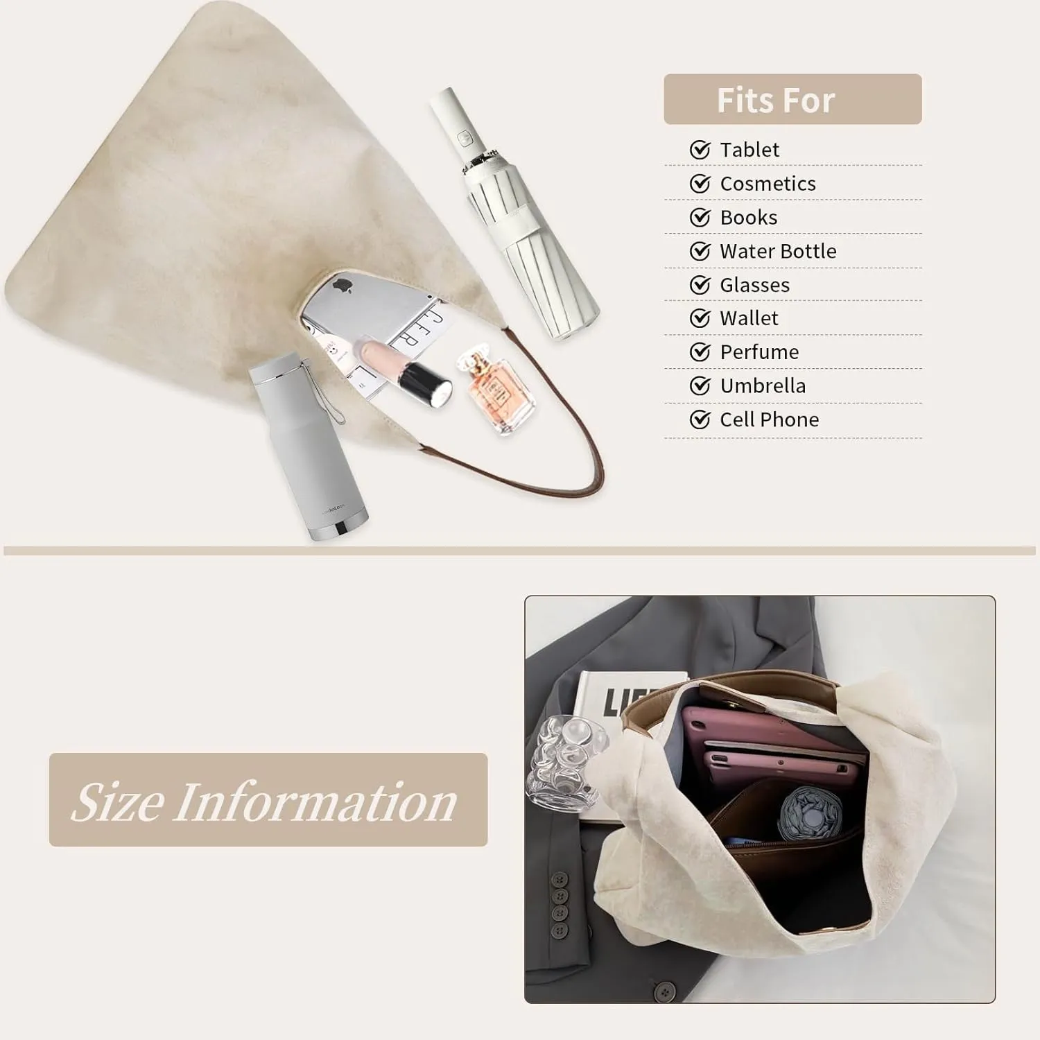 2 pcs Leather Tote Bag for Women Slouchy Hobo Bags Vegan Leather Hobo Purse Shoulder Handbag Large Crossbody Bags