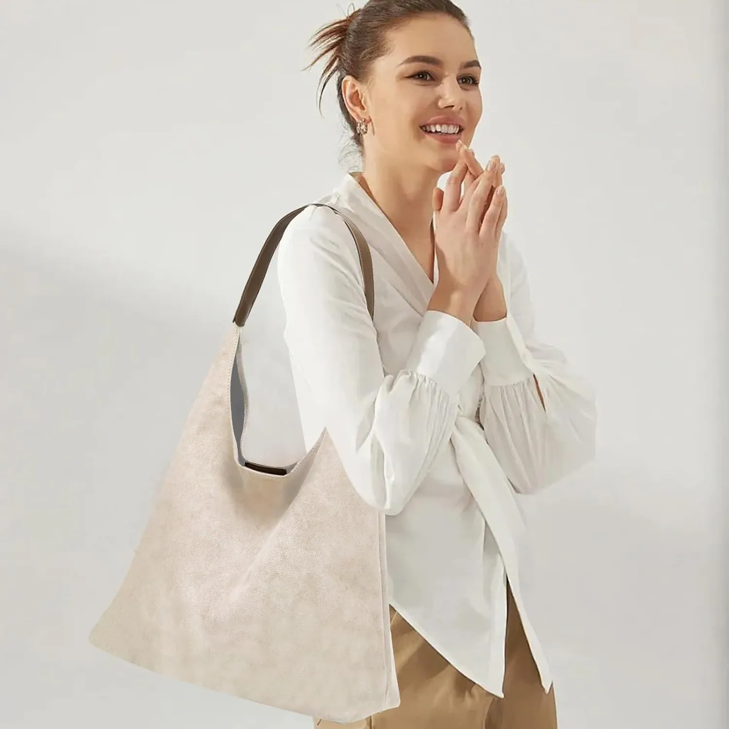 2 pcs Leather Tote Bag for Women Slouchy Hobo Bags Vegan Leather Hobo Purse Shoulder Handbag Large Crossbody Bags