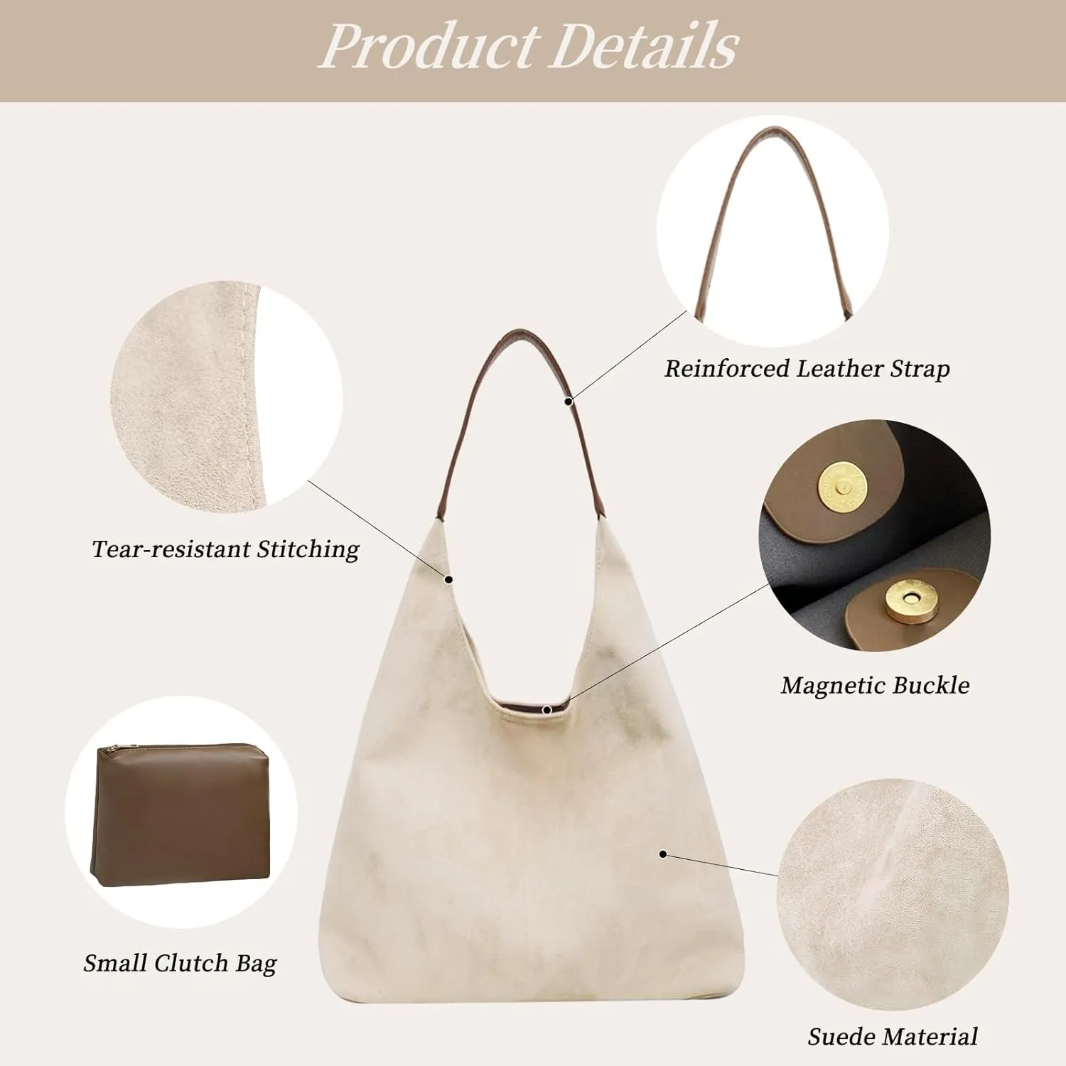 2 pcs Leather Tote Bag for Women Slouchy Hobo Bags Vegan Leather Hobo Purse Shoulder Handbag Large Crossbody Bags