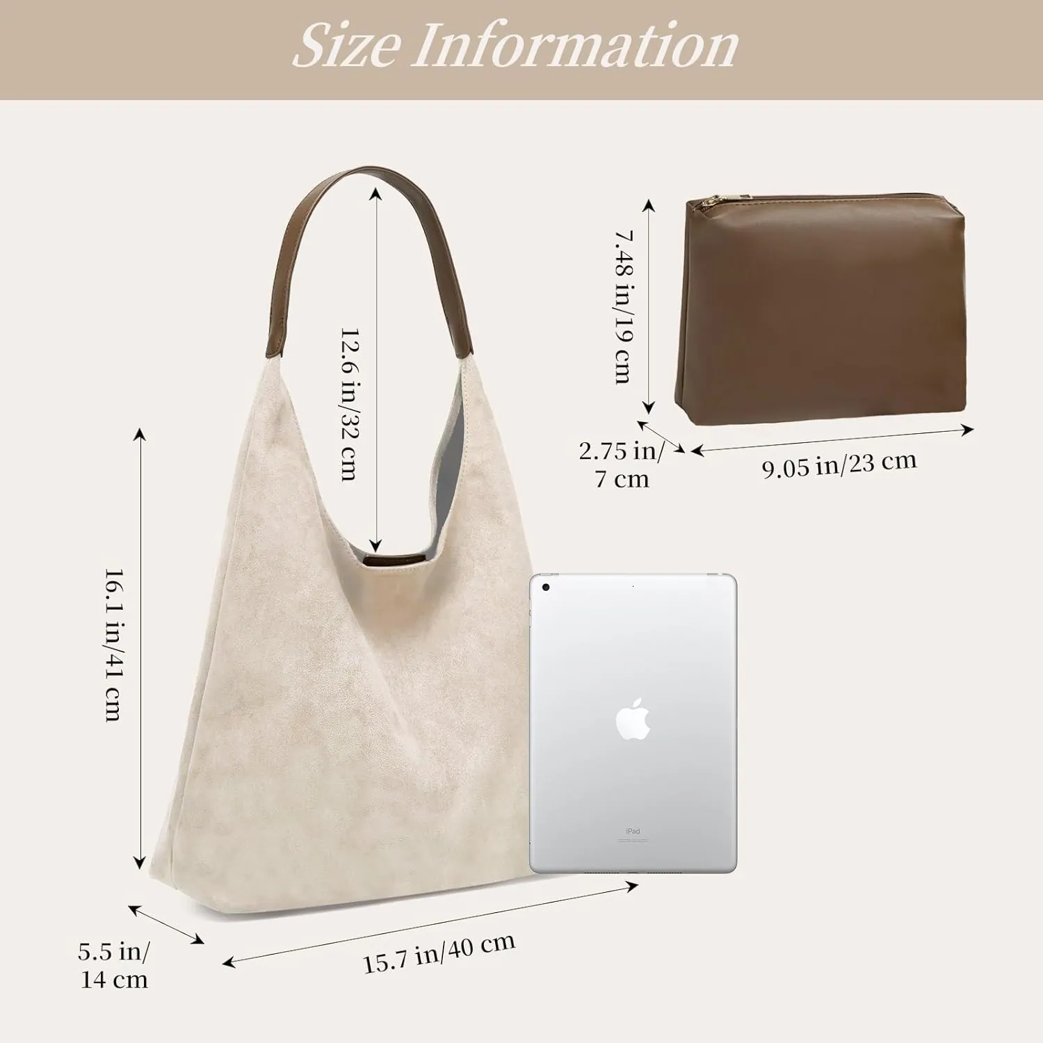 2 pcs Leather Tote Bag for Women Slouchy Hobo Bags Vegan Leather Hobo Purse Shoulder Handbag Large Crossbody Bags