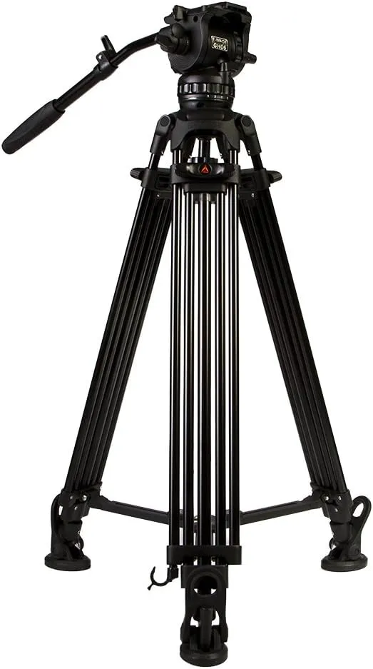 2 Stage Aluminum Video Tripod w/ GH06Fluid Pan/Tilt Head, Maximum Height: 67″, Variable Tilt/Drag, 13.2 lb. Capacity, Includes Padded Shoulder Bag (EG06A2) - Black