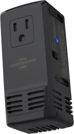 2000W Travel Voltage Converter & Adapter Combo, 220V to 110V Power Converter, 8A Max for Hair Dryer, Worldwide Plug for US to Europe UK AU Use in 150 Countries