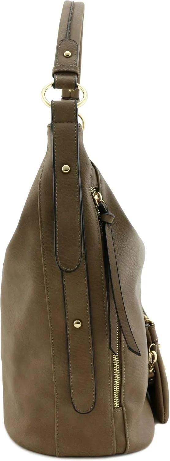 2pc Set Faux Leather Large Hobo Bag with Pouch Purse