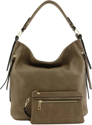 2pc Set Faux Leather Large Hobo Bag with Pouch Purse