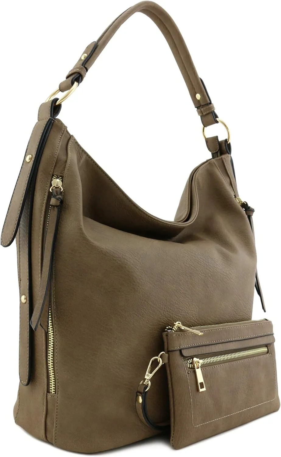 2pc Set Faux Leather Large Hobo Bag with Pouch Purse