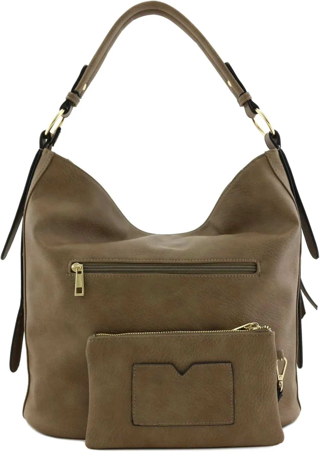 2pc Set Faux Leather Large Hobo Bag with Pouch Purse