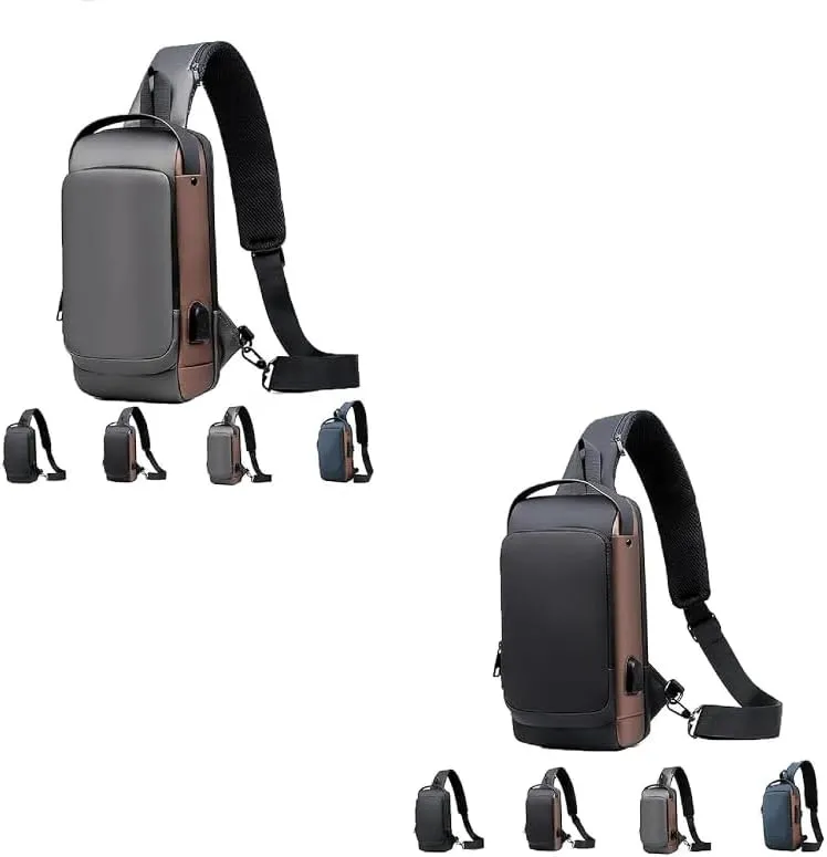 2PCS Carbon Fiber Streamline Anti-Theft Sling Bag, Carbon Fiber Streamline USB Charging Shoulder Bag
