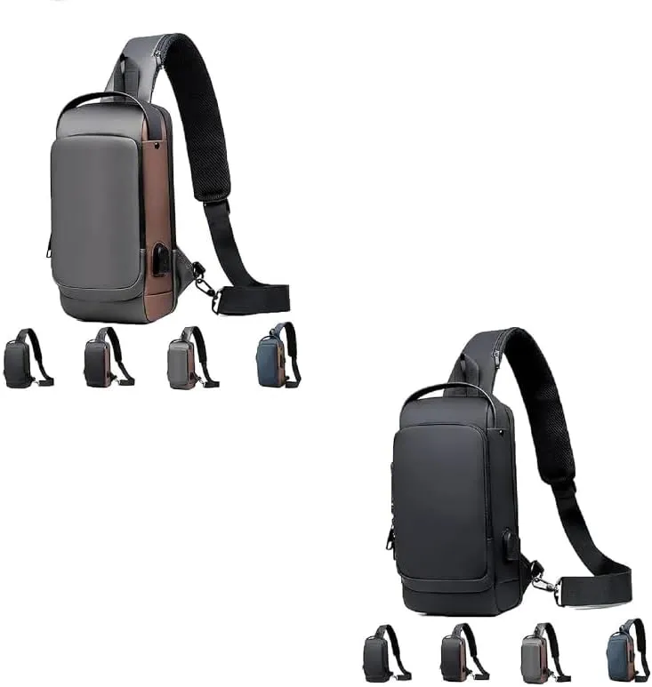 2PCS Carbon Fiber Streamline Anti-Theft Sling Bag, Carbon Fiber Streamline USB Charging Shoulder Bag