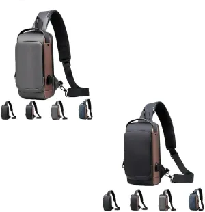 2PCS Carbon Fiber Streamline Anti-Theft Sling Bag, Carbon Fiber Streamline USB Charging Shoulder Bag