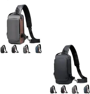 2PCS Carbon Fiber Streamline Anti-Theft Sling Bag, Carbon Fiber Streamline USB Charging Shoulder Bag