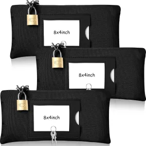 3 Pieces Waterproof Cash Bags with Lock and Zipper Money Oxford Cloth Document Bags with 6 Keys for Bank Deposits Business Personal