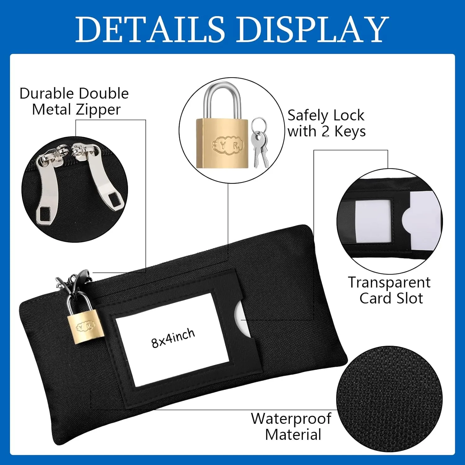 3 Pieces Waterproof Cash Bags with Lock and Zipper Money Oxford Cloth Document Bags with 6 Keys for Bank Deposits Business Personal