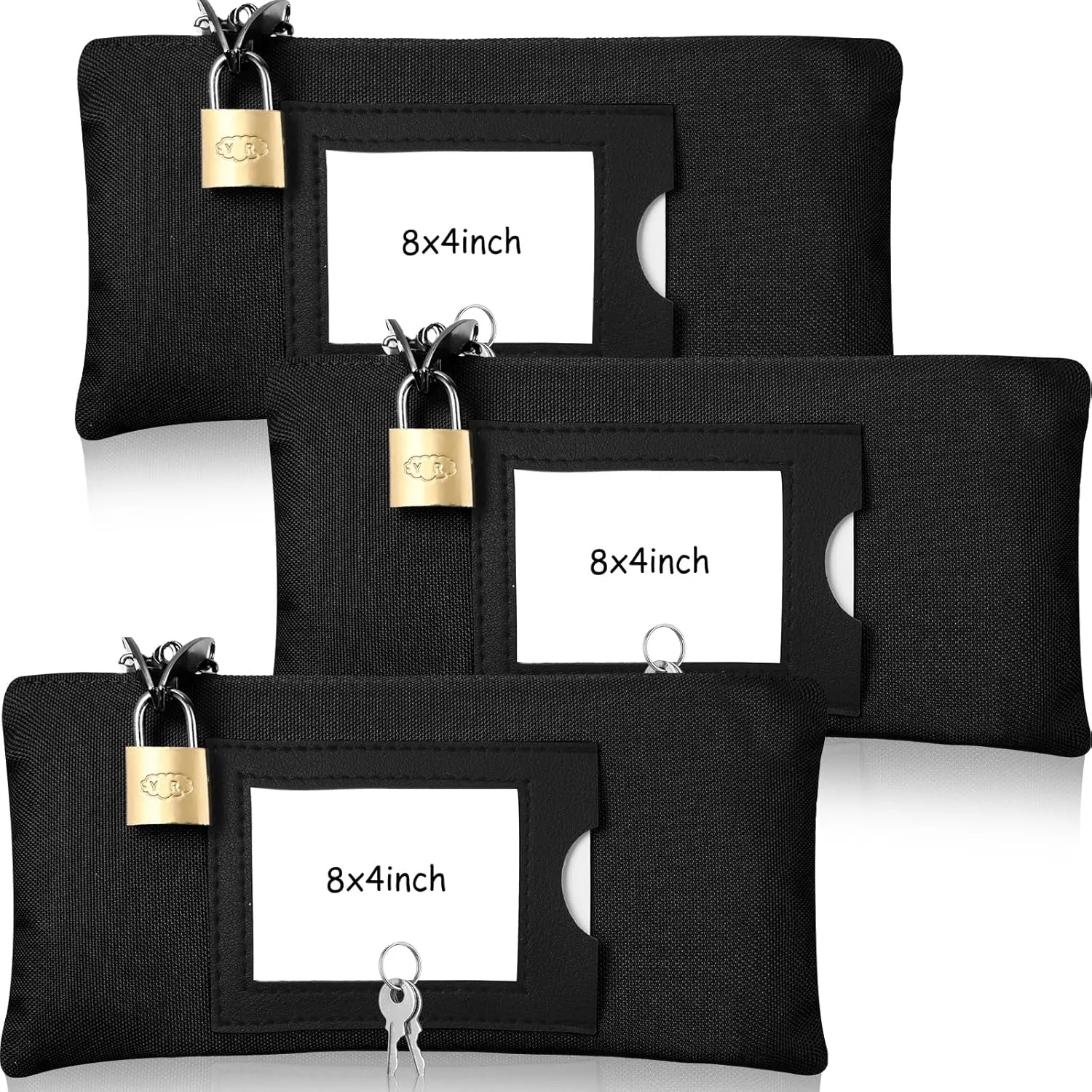 3 Pieces Waterproof Cash Bags with Lock and Zipper Money Oxford Cloth Document Bags with 6 Keys for Bank Deposits Business Personal
