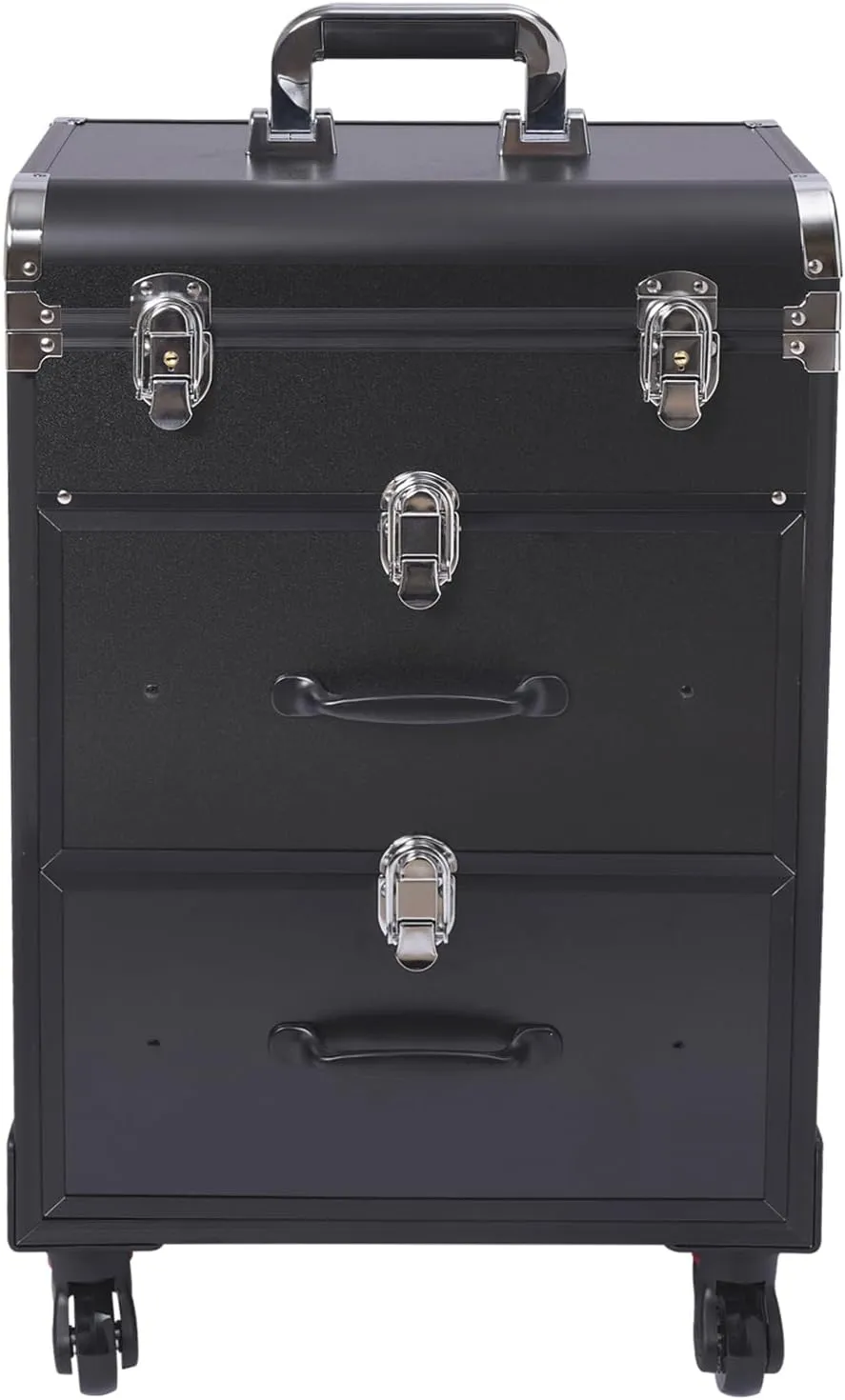 3-Tiers Rolling Makeup Train Case Lockable Makeup Beauty Salon Luggage Hairdressing Trolley Travel Organizer Tool Box for professional make-up artists,hairdressers,14.2*9.1*22.8inch (Black)