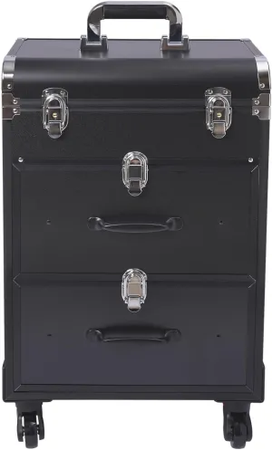 3-Tiers Rolling Makeup Train Case Lockable Makeup Beauty Salon Luggage Hairdressing Trolley Travel Organizer Tool Box for professional make-up artists,hairdressers,14.2*9.1*22.8inch (Black)