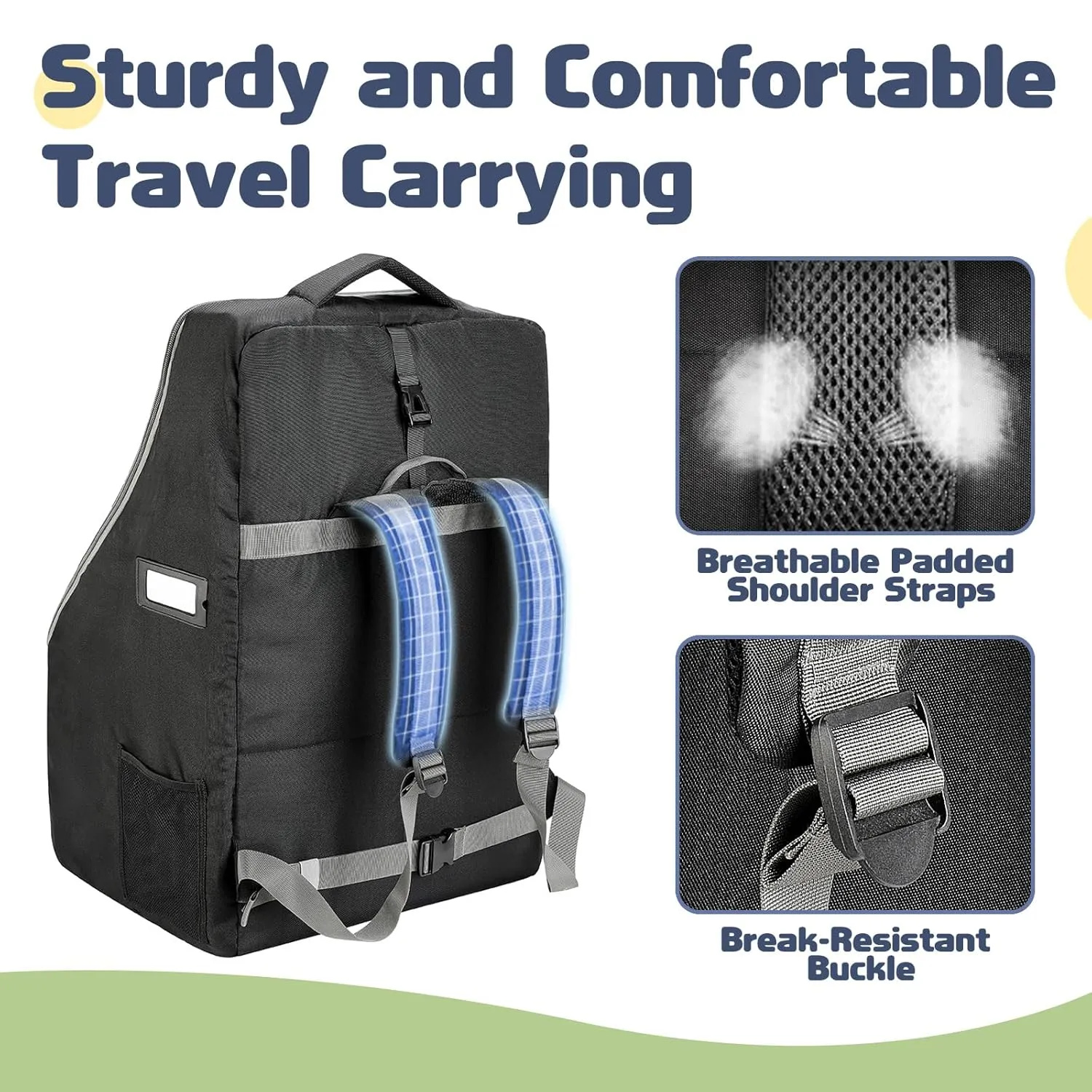 360°Thick Padded Car Seat Travel Bag for Airplane,Waterproof Car Seat Bags for Air Travel,Heavy Duty Carseat Backpack for Nuna Graco Diono Clek Cosco & Base 18.5"X18.5"X29"，Medium Size