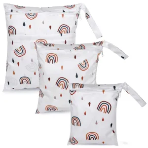 3pcs Cloth Diaper Wet Dry Bags Waterproof Reusable with Two Zippered Pockets Travel Beach Pool Daycare Soiled Baby Items Yoga Gym Bag for Swimsuits or Wet Clothes
