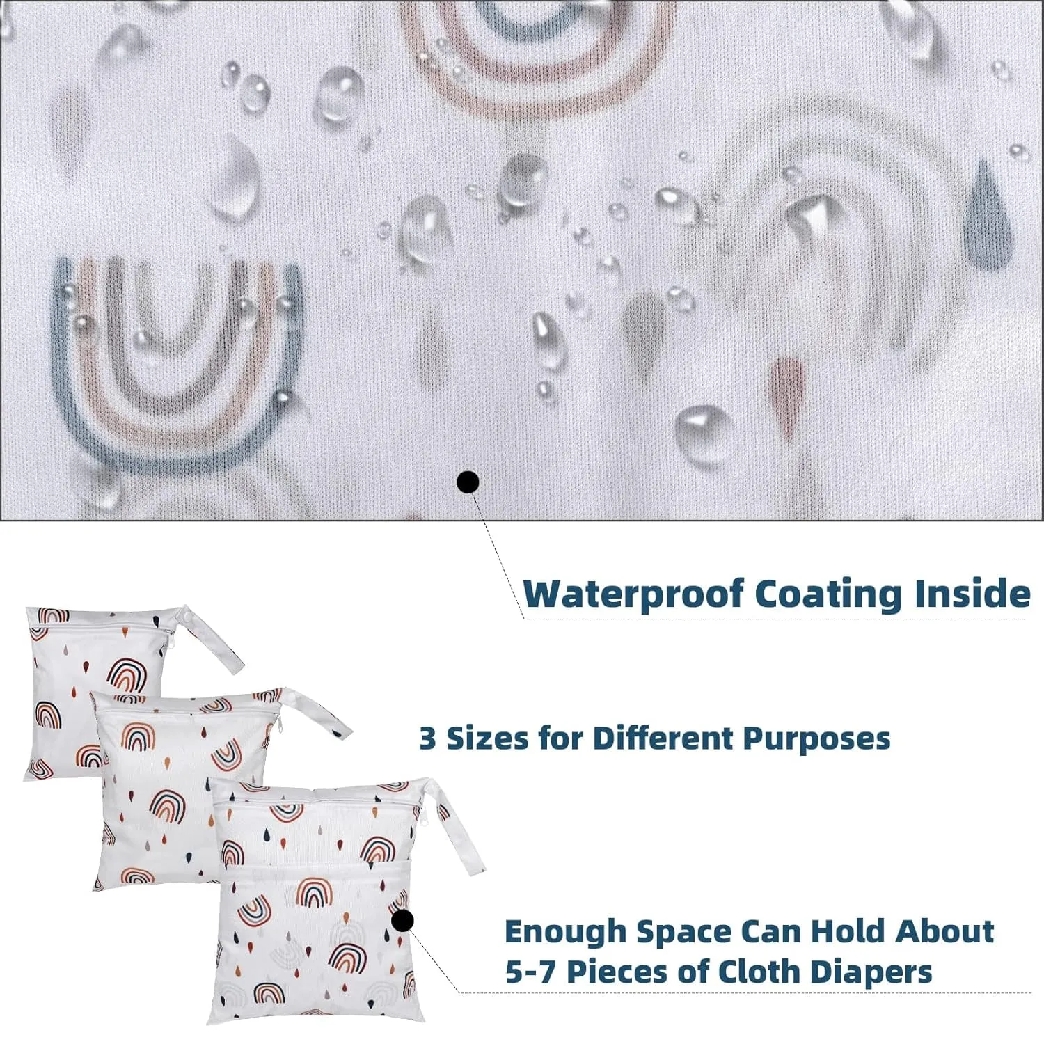 3pcs Cloth Diaper Wet Dry Bags Waterproof Reusable with Two Zippered Pockets Travel Beach Pool Daycare Soiled Baby Items Yoga Gym Bag for Swimsuits or Wet Clothes