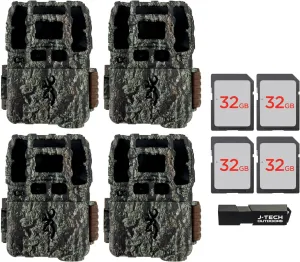 (4) Browning Dark Ops DCL Nano Trail Game Camera Bundle Includes 32GB Memory Card and J-TECH Card Reader (26MP) | BTC6DCLN, Camo