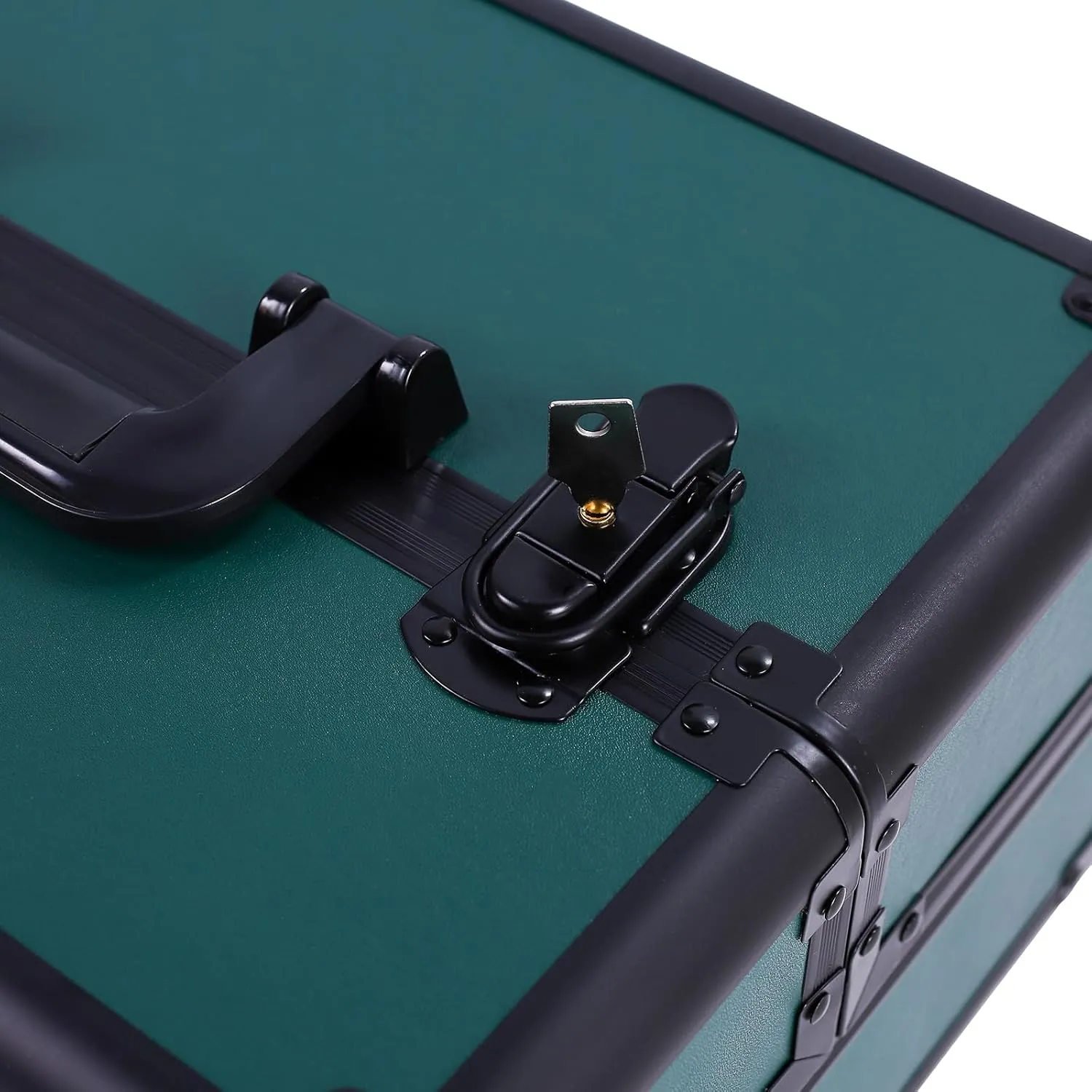 4 in 1 Aluminum Rolling Makeup Trolley Case,Professional Aluminum Rolling Cosmetic Trolley Train Case,Portable Makeup Organizer Suitcase,with Wheels,for Nail Tech Hairstylist Barber (Dark Green)