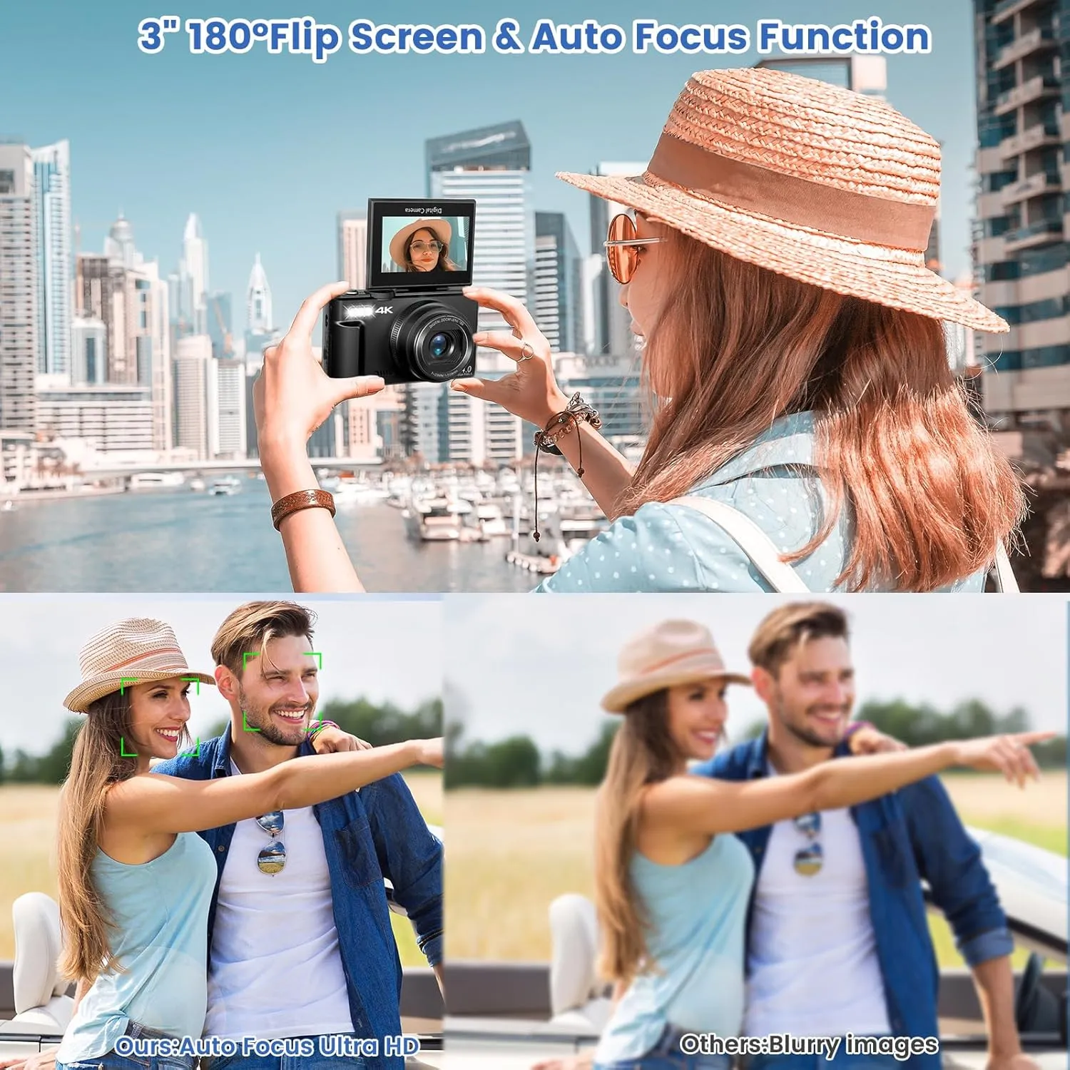 4K Digital Camera for Photography with 3" 180°Flip Screen,64MP Vlogging Camera for YouTube, HD WiFi Compact Camera with Flash, 18X Digital Zoom, 32GB TF Card & 2 Batteries（Black）