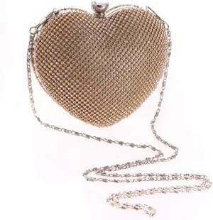 Abbie Home Heart Shaped Evening Bag Wedding Party Crystal Bridal Clutch (Gold)