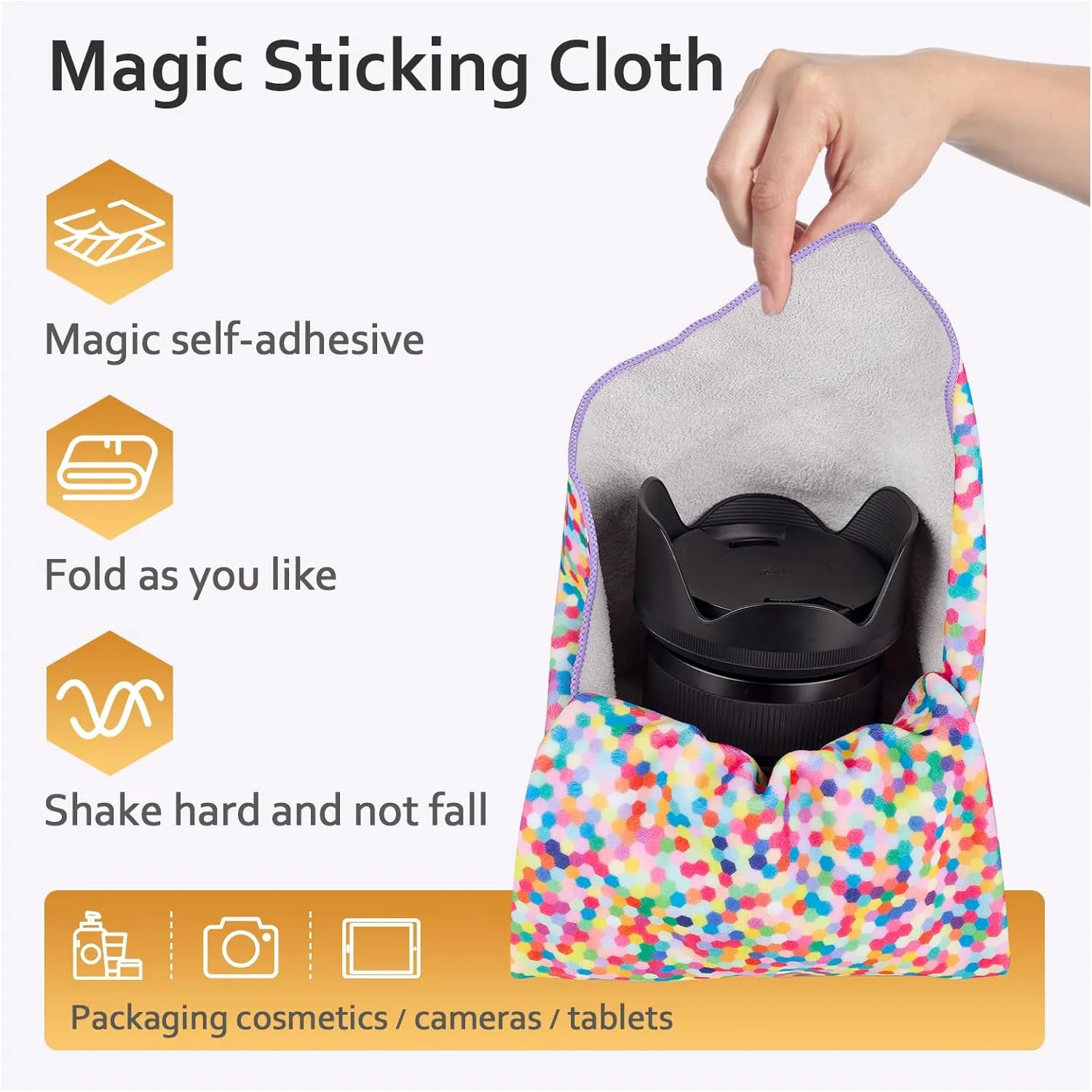 Abiudeng Self Adhesive Cloth Magic Makeup Wrap Magic Wrap Cloth Cosmetic Pouch Camera Protective Wrap Anti-Scratch Lens Wrap Pouch Portable Easy Clean for Women Men-Colorful Dots