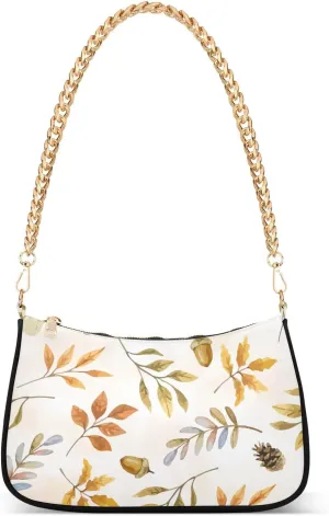 Acorns Cones and Autumn Leaves Shoulder Bag for Women Polyester Clutch Handbag Small Purse for Women