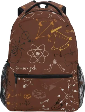 Acpiggto Backpack Daypack Shoulder Bag Math Mathematical Formula Education Number Brown Autumn Rucksack Bookbag Boys Girls