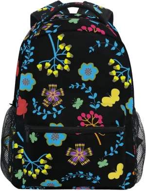 Acpiggto Backpack Floral Flowers Country Garden Pastoral Cute Leaves Botanical Black Daypack Shoulder Bag for Travel Hiking Sports Gym Casual Camping