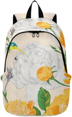 Acpiggto Backpack Travel Bag Daypack Birds Peony Rose Pastoral Rustic Elegant Beige Orange Casual Rucksack Knapsack