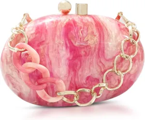 Acrylic Evening Bag, elliptical Clutch Purses for Women, Pink Marble Veining Crossbody Bag for for Wedding, Prom, Parties, Travel