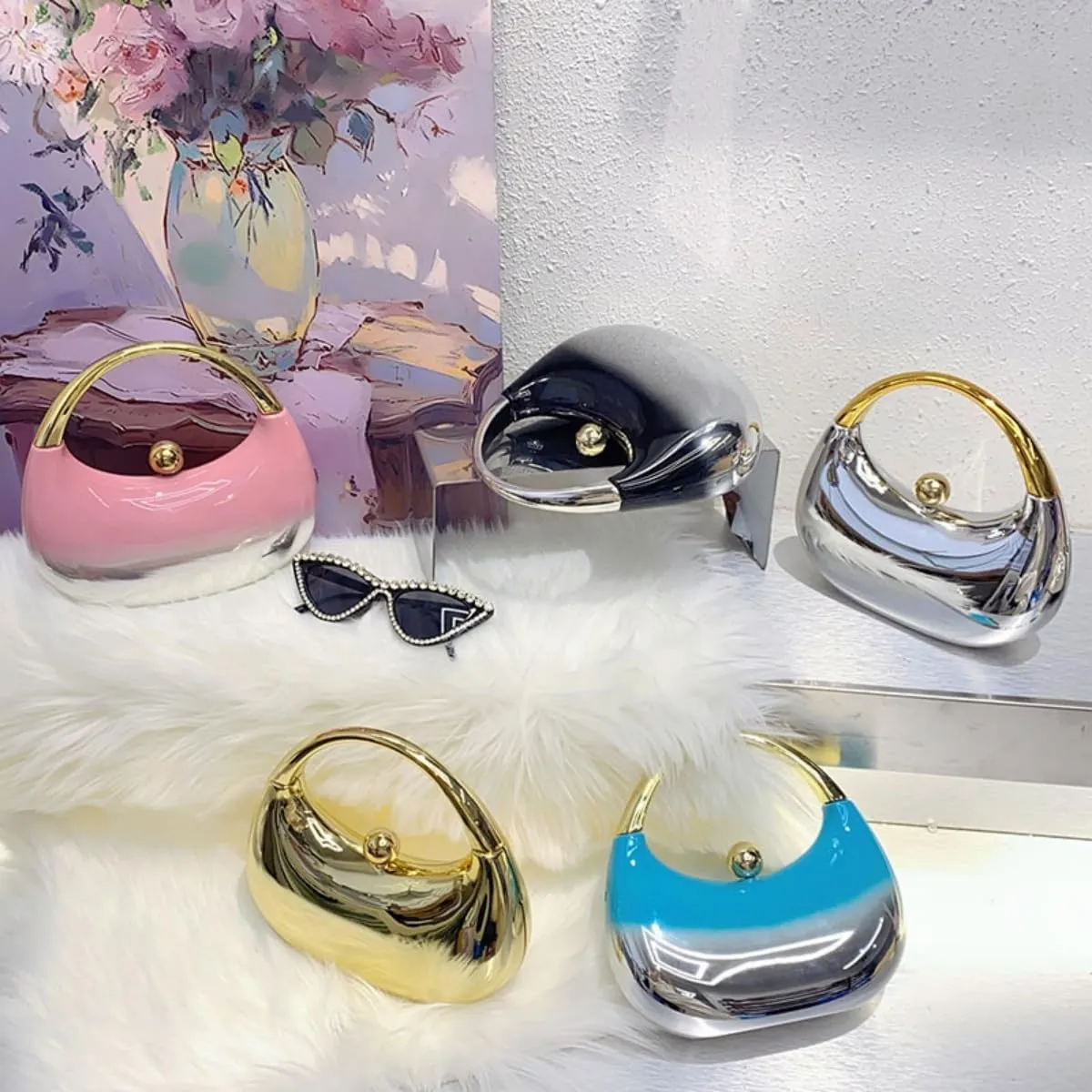 Acrylic Handbags for Women Cute Acrylic Clutch Small Unique Purse Trendy Metal Evening Bag for Party Cocktail