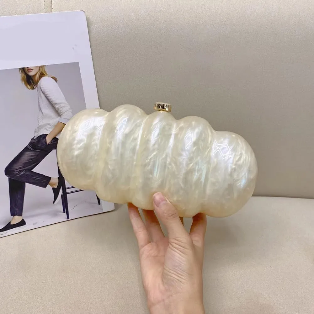 Acrylic Puffer Clutch Purse for Women Elegant Evening Bag with Long Chain Unique Marble Handbag for Wedding Party Prom