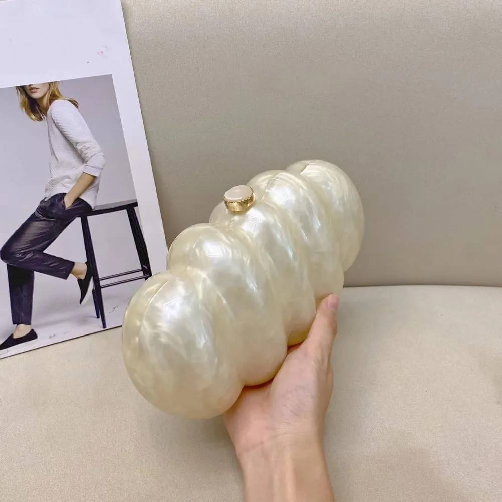 Acrylic Puffer Clutch Purse for Women Elegant Evening Bag with Long Chain Unique Marble Handbag for Wedding Party Prom
