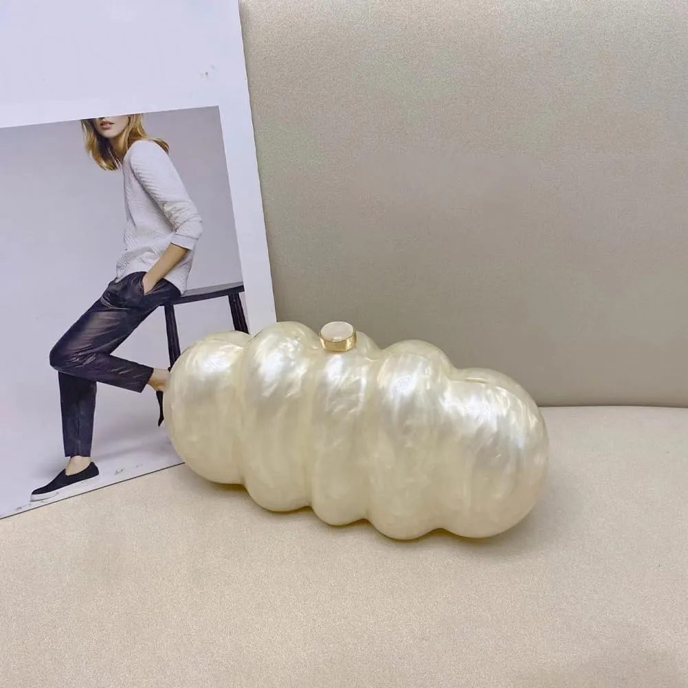 Acrylic Puffer Clutch Purse for Women Elegant Evening Bag with Long Chain Unique Marble Handbag for Wedding Party Prom