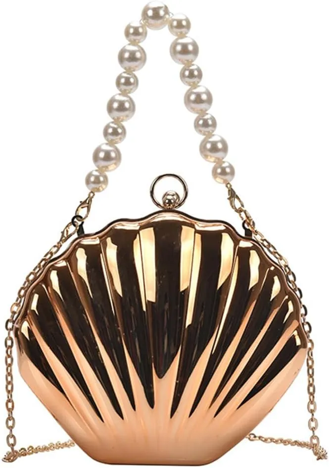 Acrylic Shell Clutch for Women Evening HandBag Pearl Chain Lipstick Bag for Wedding Party Prom Cocktail
