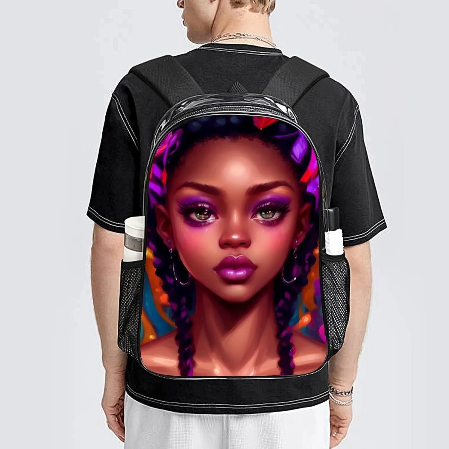 African American Women Black Womens Ethnic Art Backpack Transparent Multipurpose Anti-Theft Shoulder Bag Big Capacity Gym Outdoor Hiking Backpack With Padded Straps