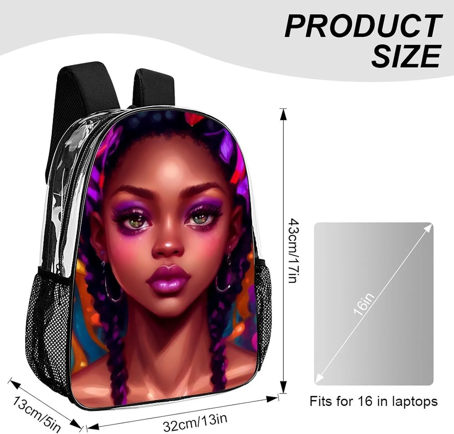 African American Women Black Womens Ethnic Art Backpack Transparent Multipurpose Anti-Theft Shoulder Bag Big Capacity Gym Outdoor Hiking Backpack With Padded Straps