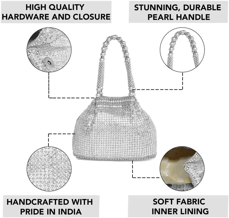 Aheli Mint Potli Bag Gift for Women Handmade Evening Wristlet Handbags Stylish Bridal Purse Fashion Bag