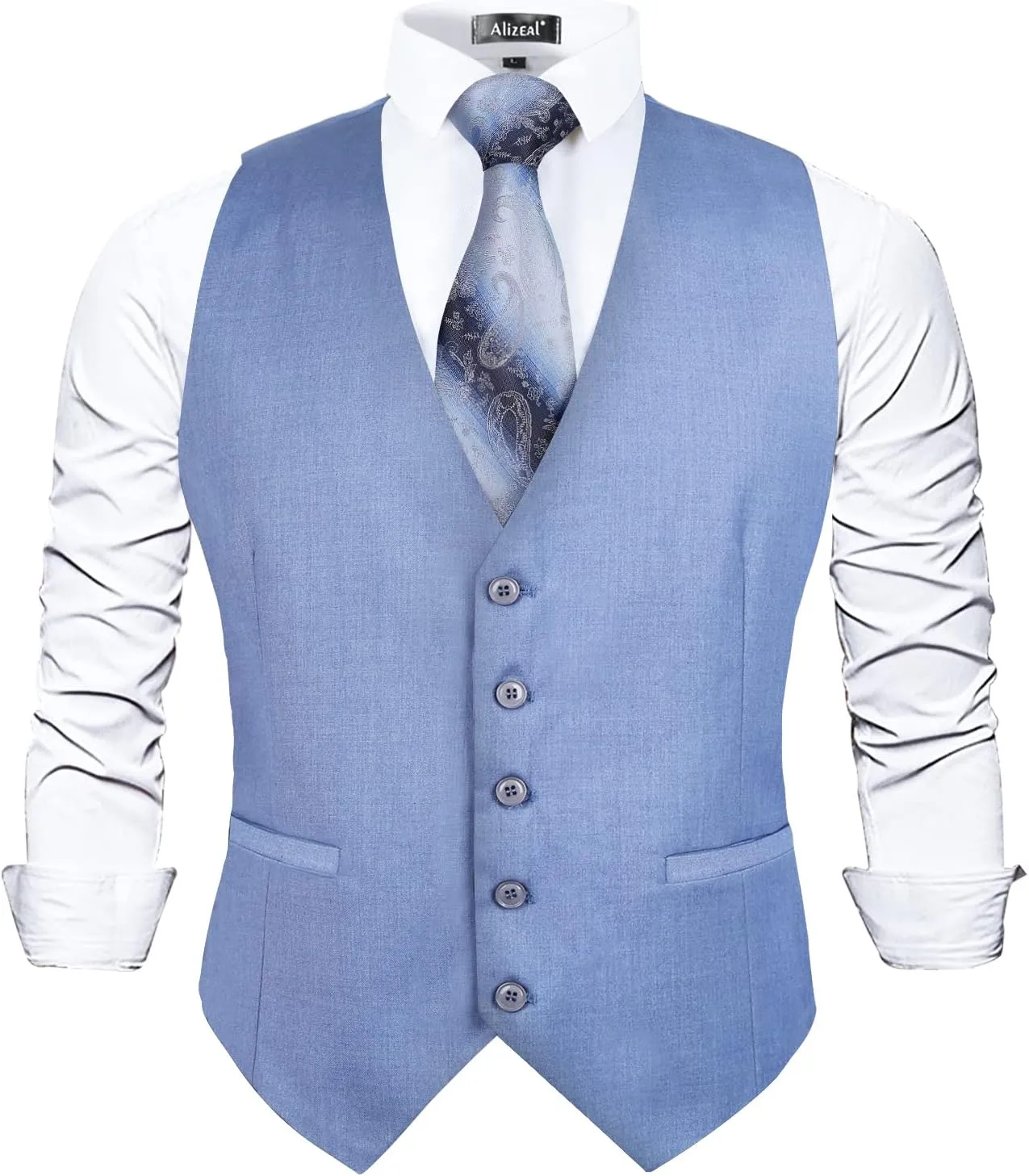 Alizeal Mens Classic Solid Color Business Suit Vest Regular Fit Tuxedo Waistcoat for Wedding