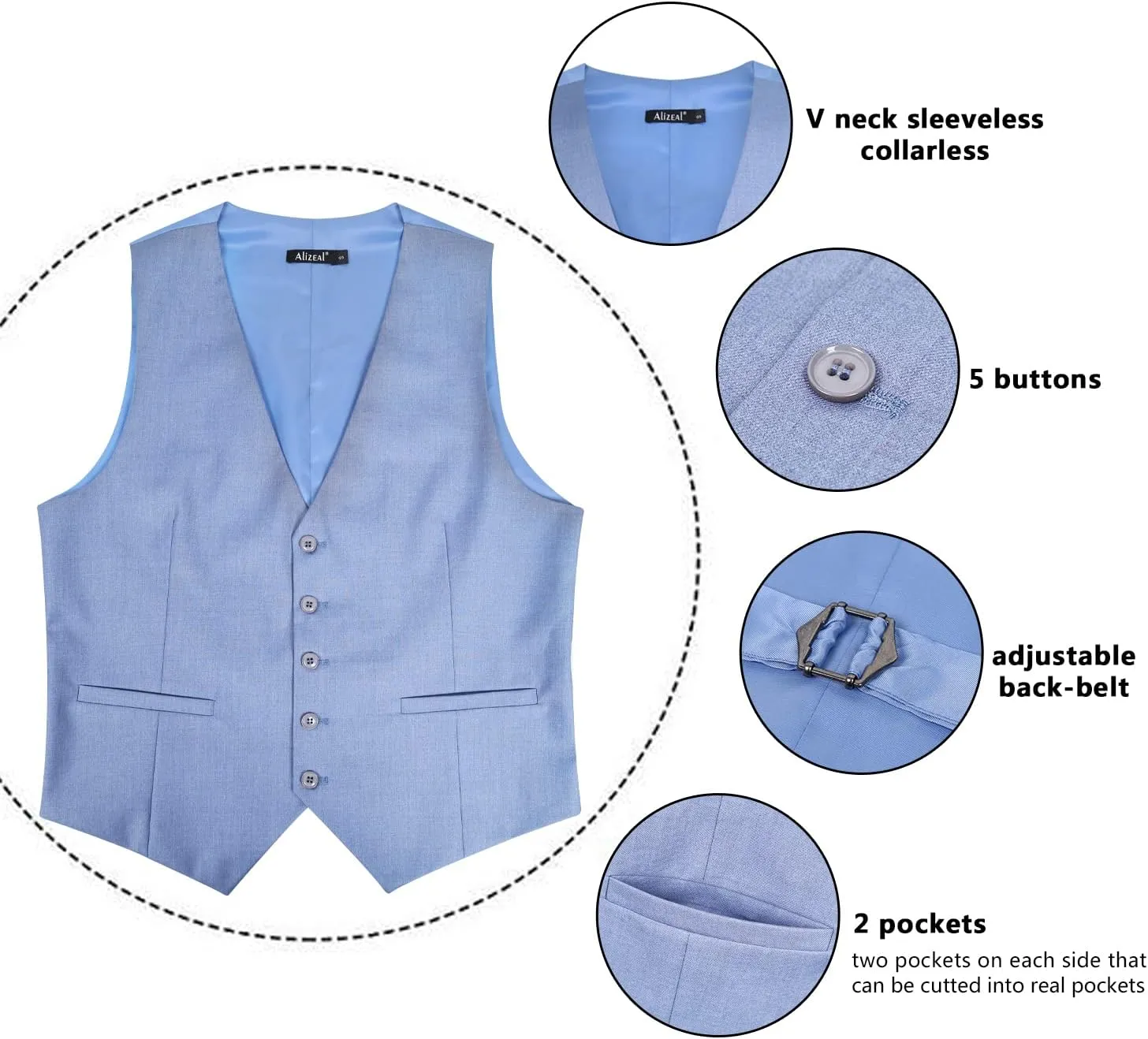 Alizeal Mens Classic Solid Color Business Suit Vest Regular Fit Tuxedo Waistcoat for Wedding