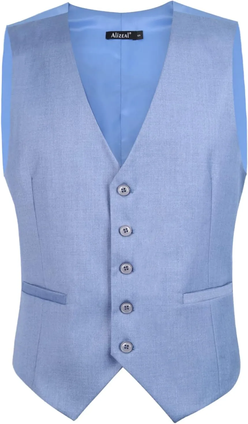 Alizeal Mens Classic Solid Color Business Suit Vest Regular Fit Tuxedo Waistcoat for Wedding