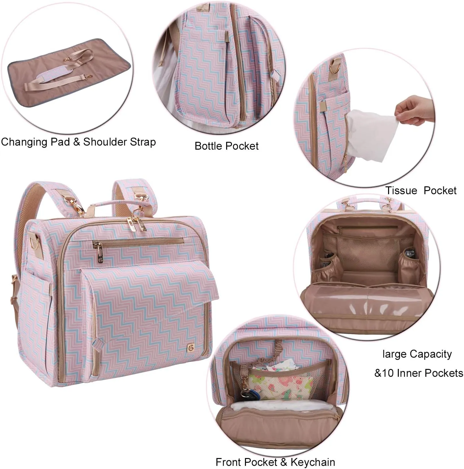 ALLCAMP Diaper Bag Large, Support Baby Stroller, Converted Into a Tote Bag