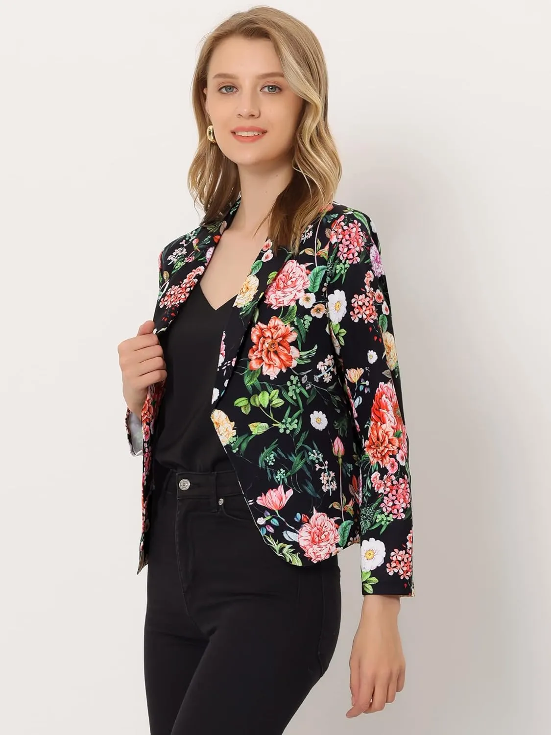 Allegra K Women's Open Front Office Work Business Casual Lightweight Summer Crop Suit Blazer