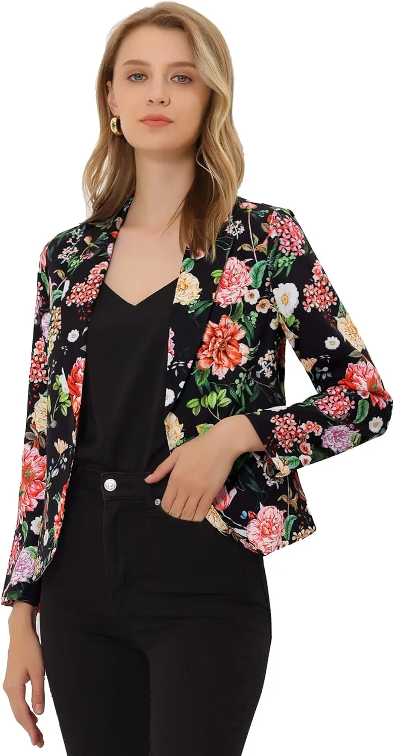 Allegra K Women's Open Front Office Work Business Casual Lightweight Summer Crop Suit Blazer